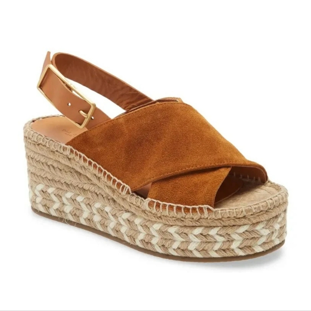 rag & bone Suede Crisscross Espadrille Platform Sandals in Cognac